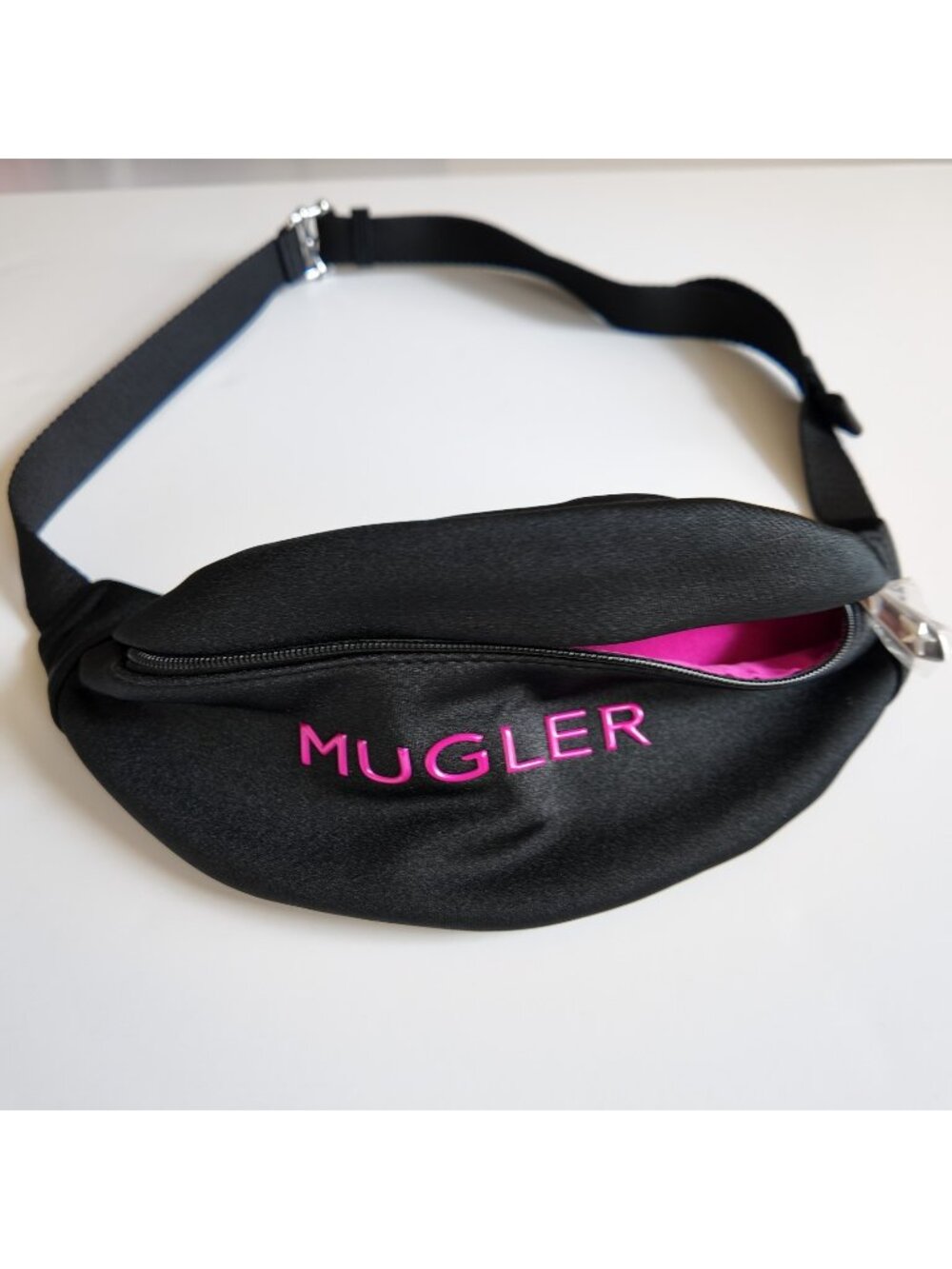 Mugler Parfums Logo Belt Bag Black Pink Waist Pack Fanny Pack Adjustable NWT